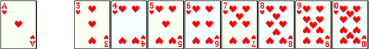 two through ten of hearts with odd cards a slightly different color