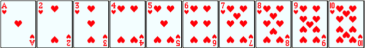ace through ten of hearts